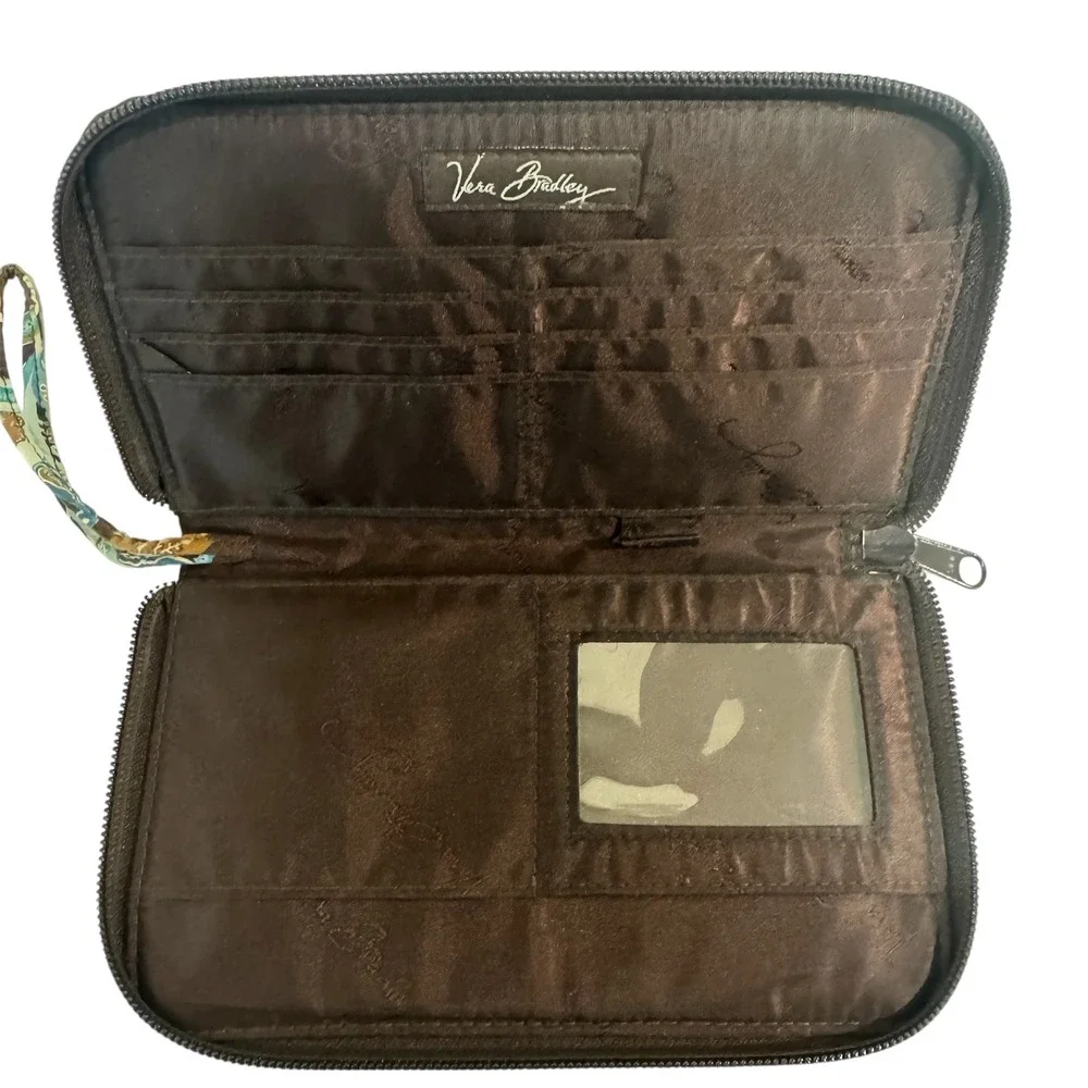 Vera Bradley Provencal Quilted Cotton Zip Wristlet Wallet Brown Teal Paisley - Picture 3 of 3
